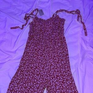 luukse red floral tie jumpsuit